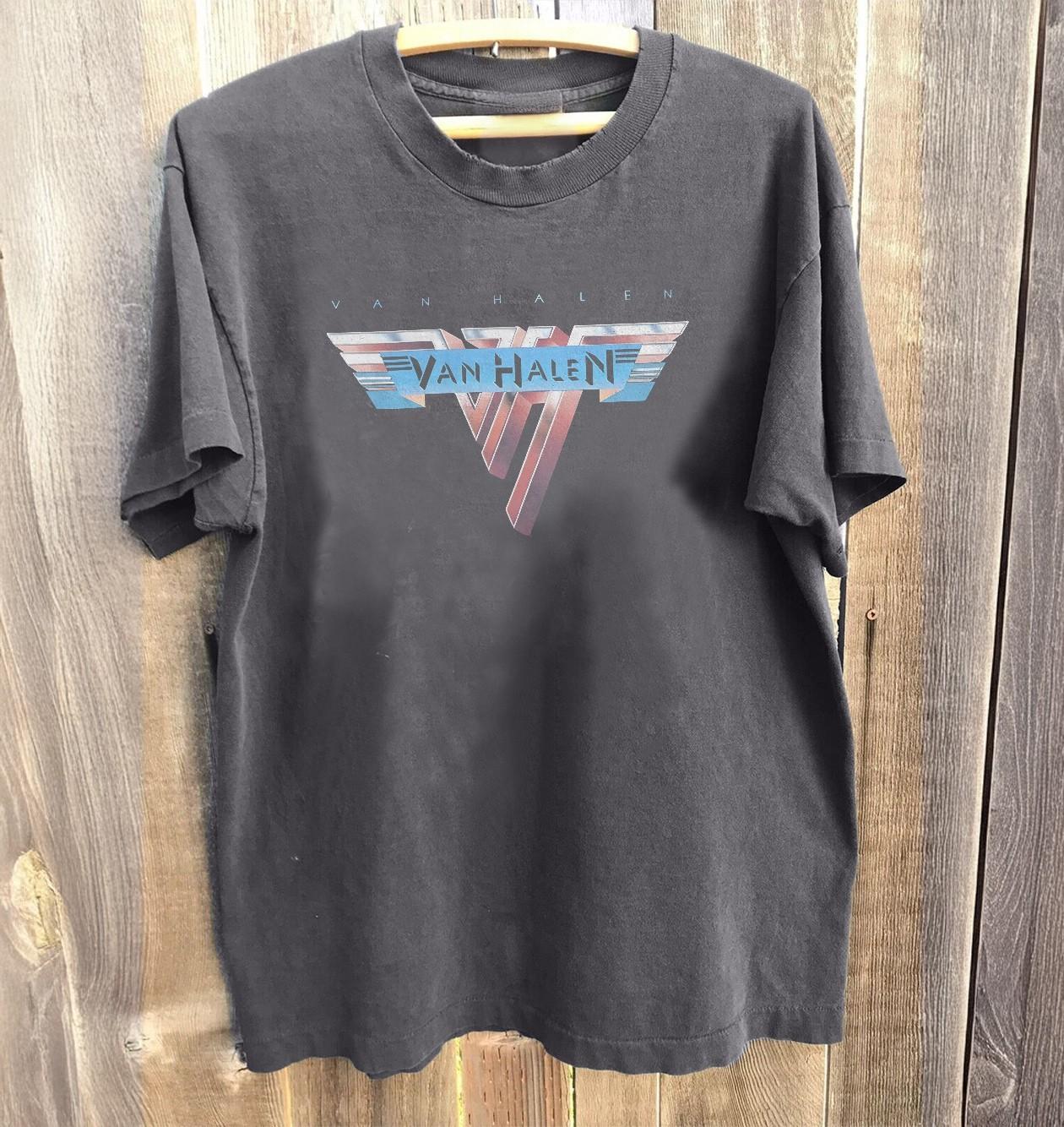 HOT! Van Halen Logo Rock Band Classic Charcoal Heavy Cotton T-Shirt S