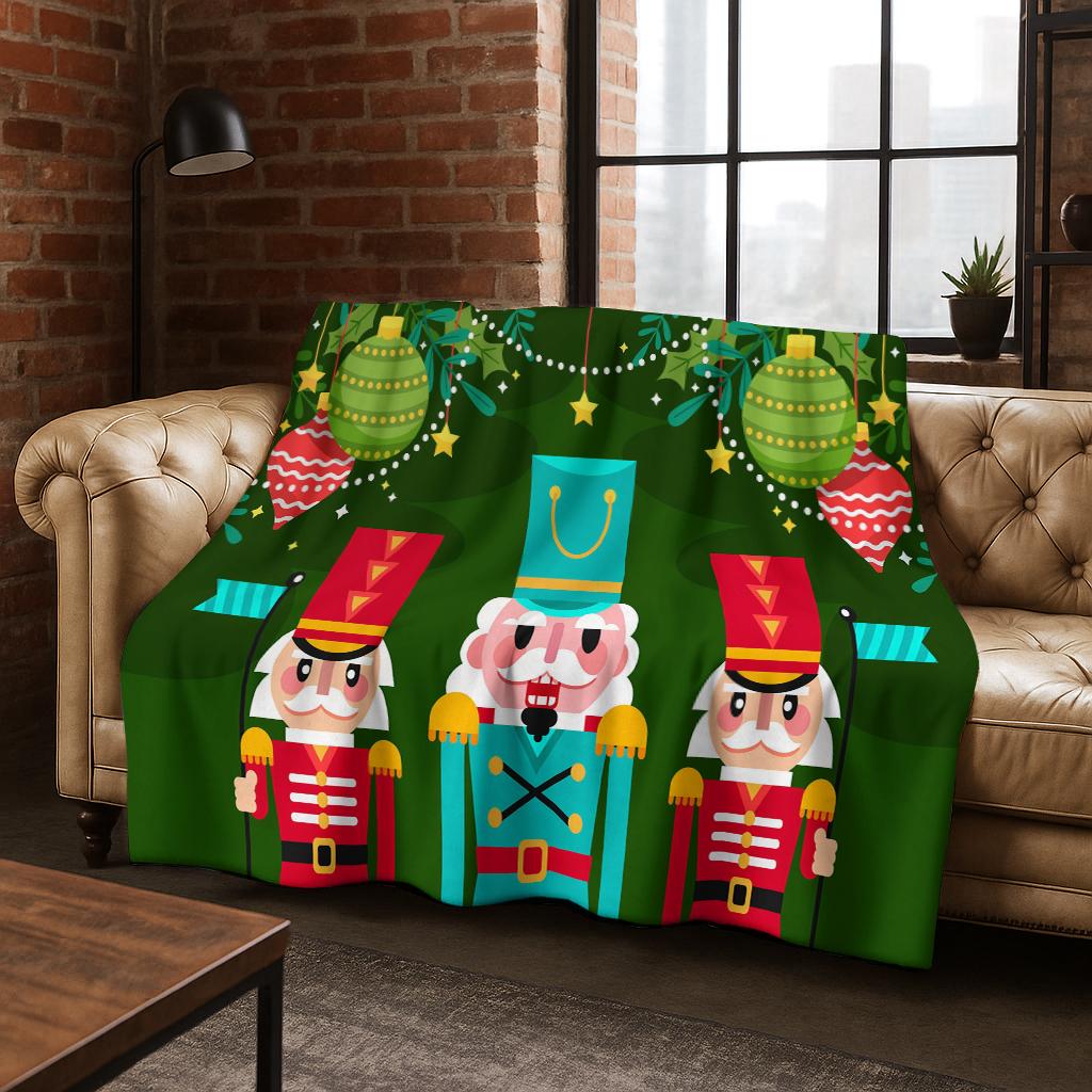 Frohe Weihnachten Baum Nussknacker Cartoon Puppe Neujahrsgeschenk Flanell Decke, Weiche Wohndecke für Zuhause Schlafzimmer Bett Sofa Kinder