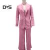 2 bucăți/set ținute birou femei rever mânecă lungă costum cu un singur buton haină talie înaltă pantaloni lungi set îmbrăcăminte de lucru pentru afaceri