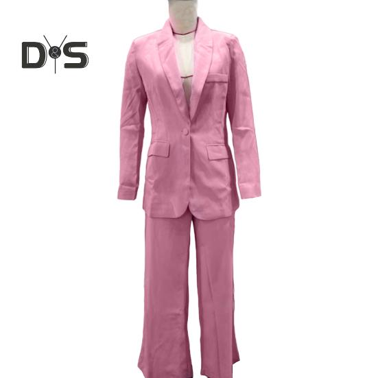 2 bucăți/set ținute birou femei rever mânecă lungă costum cu un singur buton haină talie înaltă pantaloni lungi set îmbrăcăminte de lucru pentru afaceri