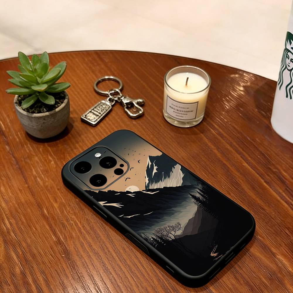 Black Mountain INS Design Phone Case Soft Silicone black For IPhone 17 16 15 14 13 12 11 X XR Plus Pro Max Plus