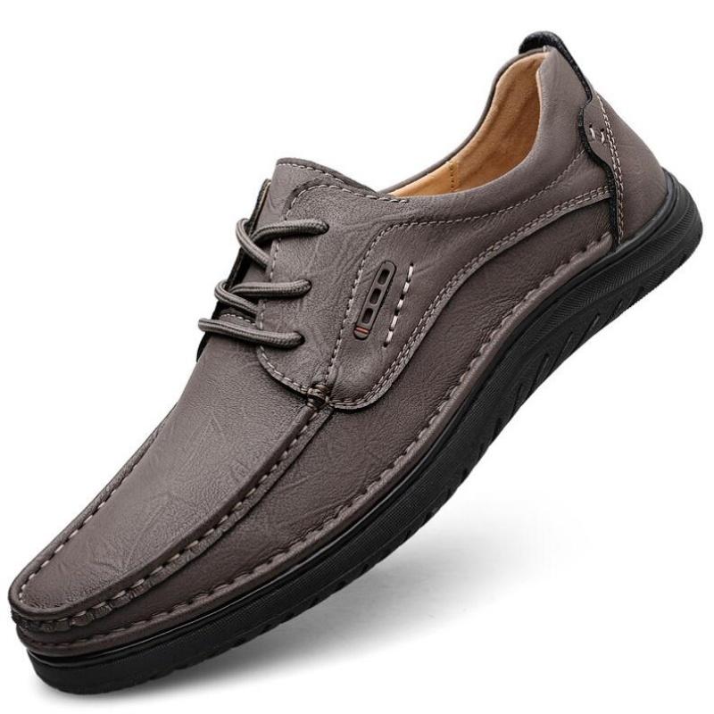 Spring Autumn two layer cowhide thick bottom breathable casual leather shoes men's Loafers classic hand-stitched men's shoes