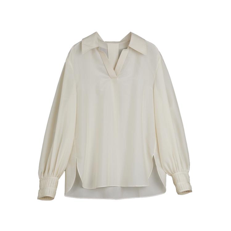 ELLE French Design Elegant High-End Unique Quality Long Sleeve Shirt Women tops Off-White EM48781