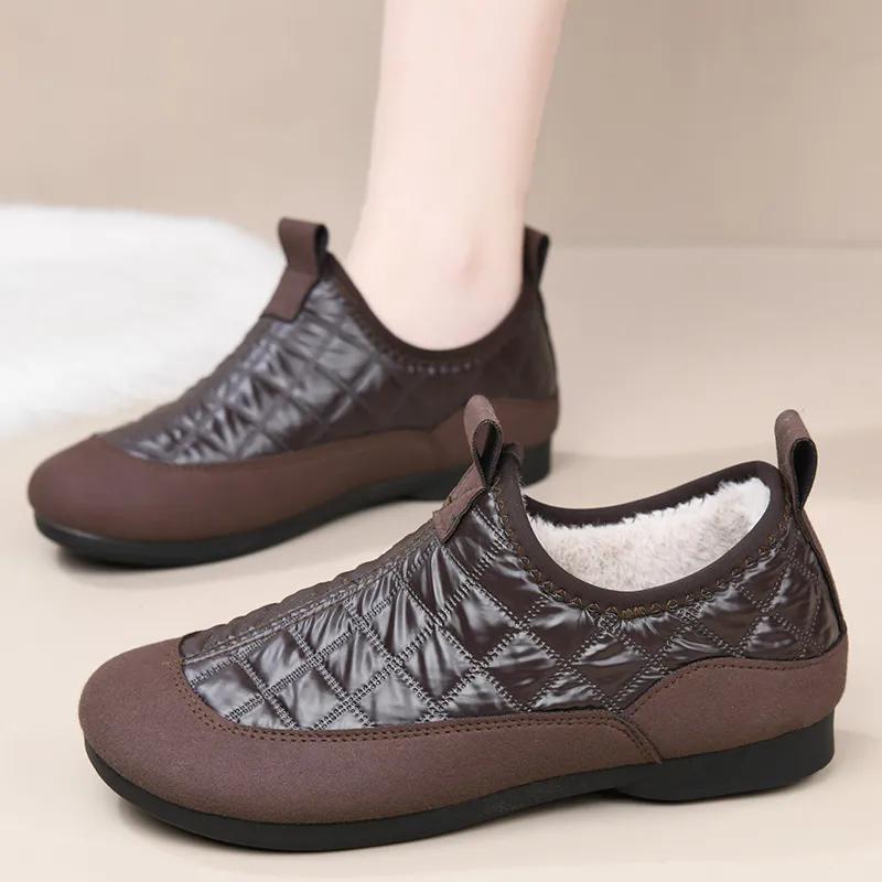 

WTEMPO Осень-зима Большие размеры Теплые плюшевые повседневные туфли из искусственной кожи PU Женские однотонные туфли из искусственной кожи с мягкой подошвой Нескользящие туфли на плоском каблуке 35 коричневый