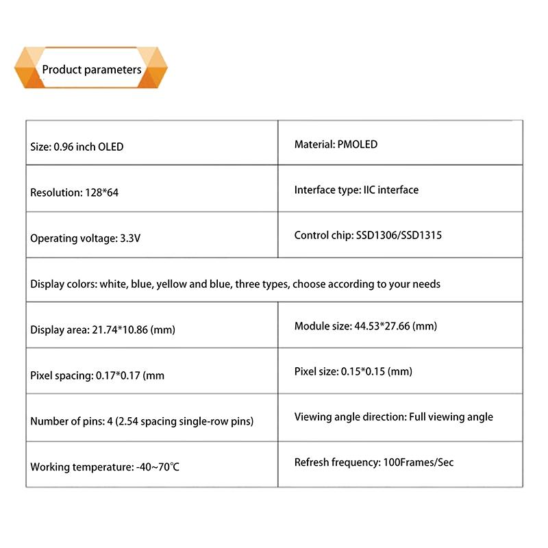 0,96-tommers OLED-skjerm Hvit/Blå 12864 Skjermmodul med Matrise 4 Tasters Grensesnitt Tastatur IIC SSD1315
