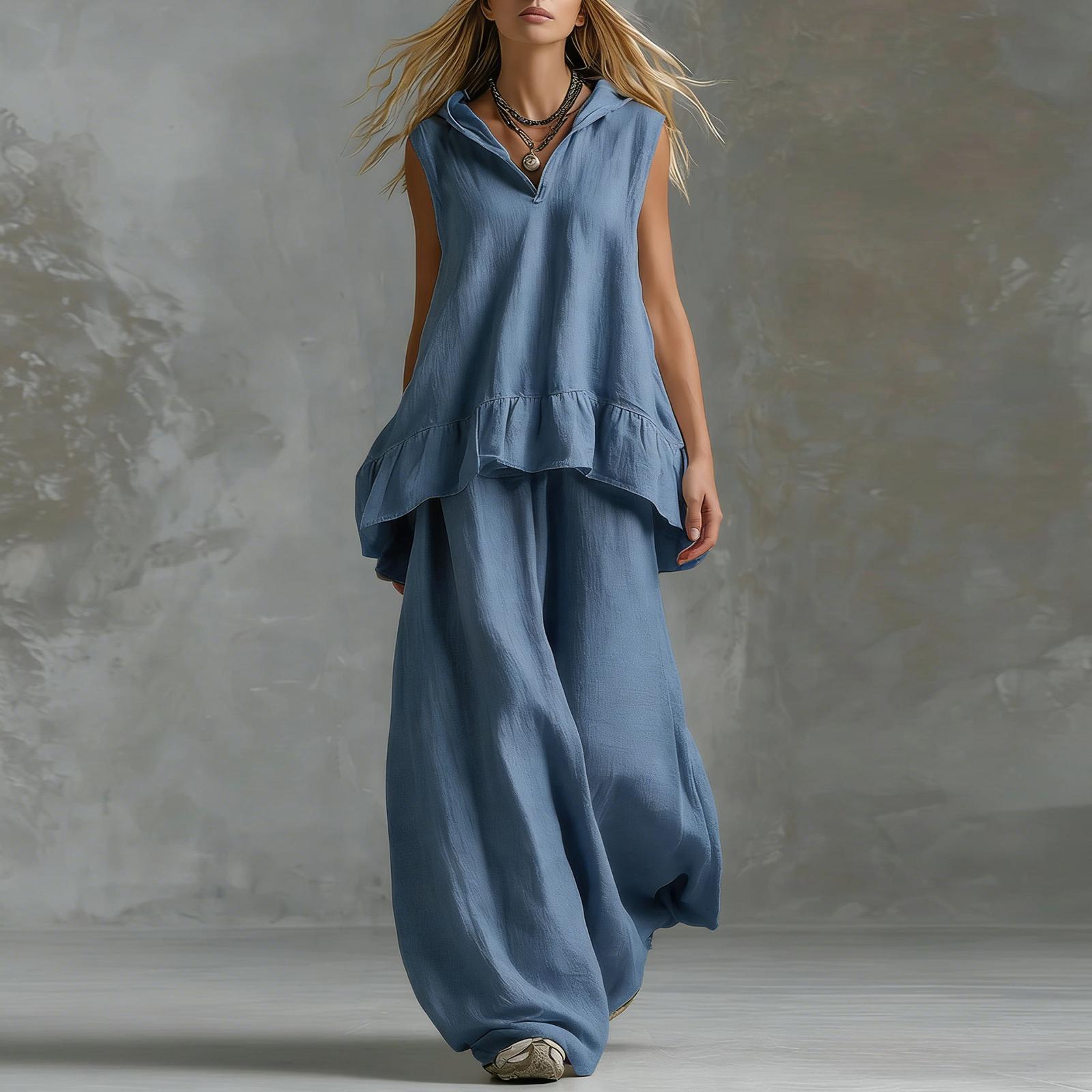 

Women s Casual Sleeveless Top and Wide Leg Pants Two Piece Set Summer Outfit Lightweight Comfortable Fit XXL синий