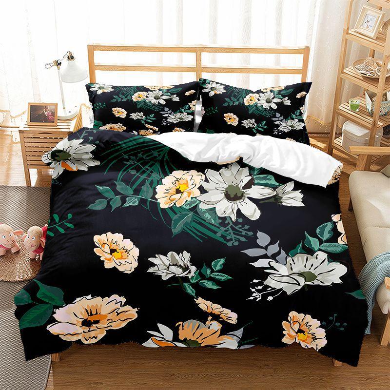 Comforter Floral Bedding Set Botanical Flower Queen Soft Boho Rose Flowers Leaves Print Comforter For Teens Adults Decor