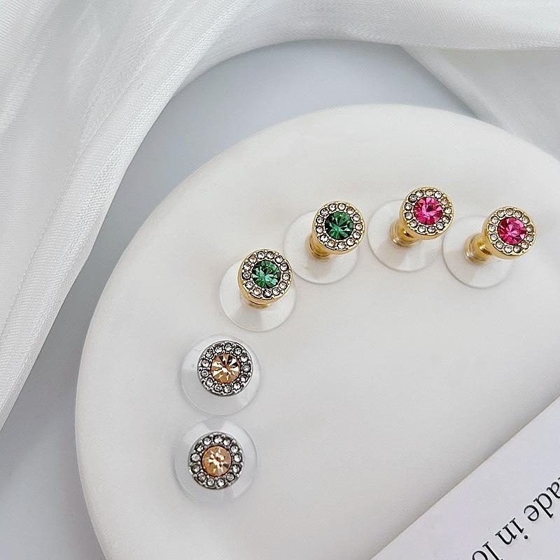 Color Zircon Round Stud Earrings Celebrity Light Luxury Fashion Temperament Stud Earrings Exquisite Small Versatile Commuter Earrings