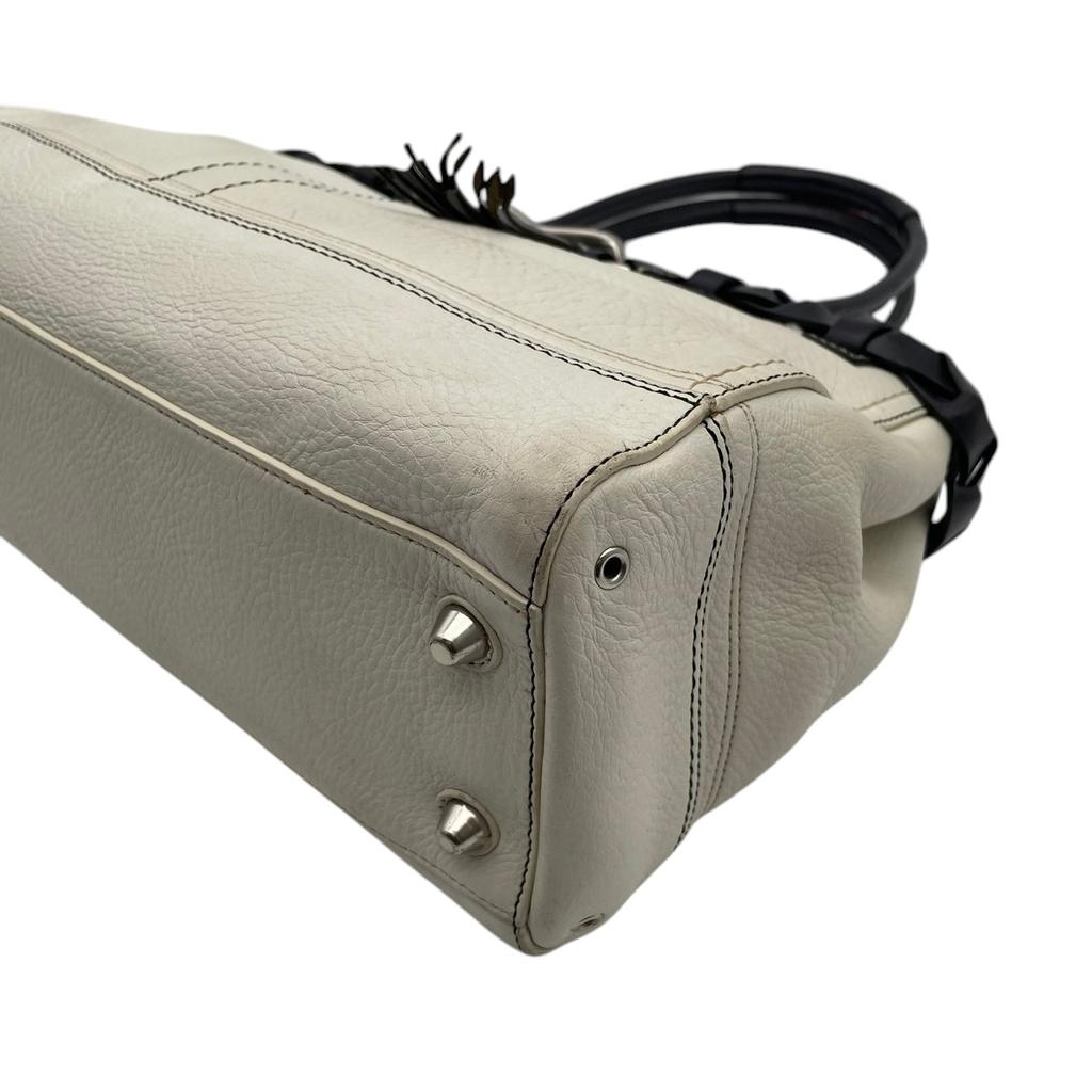 Used COACH Handbag Hamptons Hamptons Braided Leather CarryallHandbag white/black leather Women