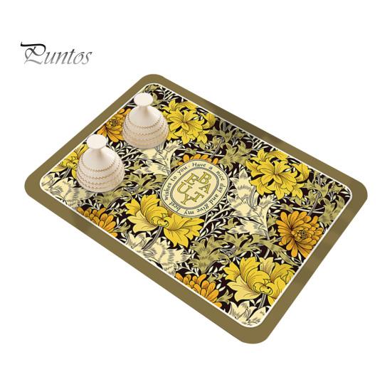 

Противоскользящий коврик для слива воды на кухне, отличная впитываемость воды, двухсторонний, моющийся, цветочный принт, нескользящее дно, сохраняющее чистоту кухонного бара, сушка для посуды F