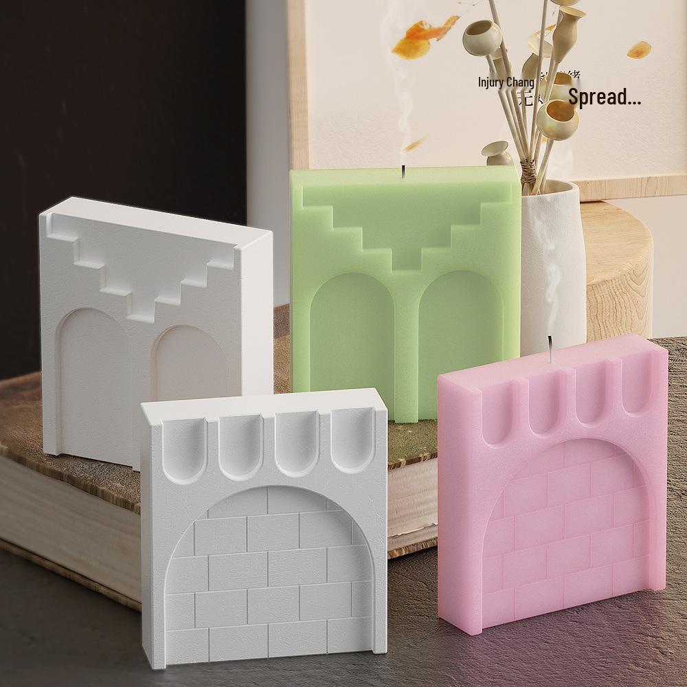 Square City Wall & Castle Door Candle Mold - Aroma & Plaster Silicone Mold