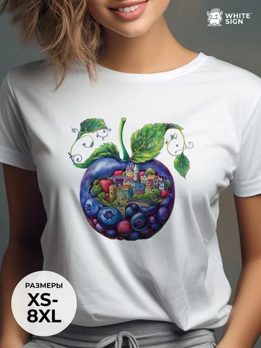 Oversized summer T-shirt with  Blueberry  print 4XL