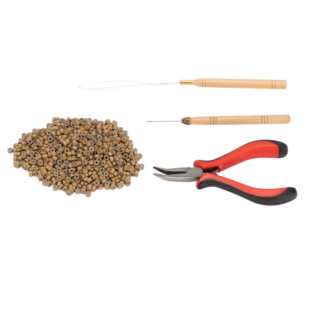 Hair Extension Tool Kit Micro Silicone Rings Bead with Pliers Pulling Hook Crochet Hair Styling
