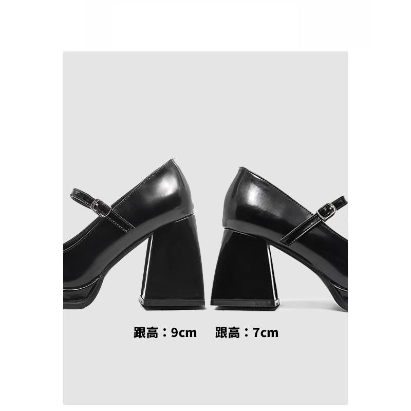 Height-increasing Mary Jane Shoes Women's Autumn New Thick Heel Jk Single Shoes Black Small Leather Shoes