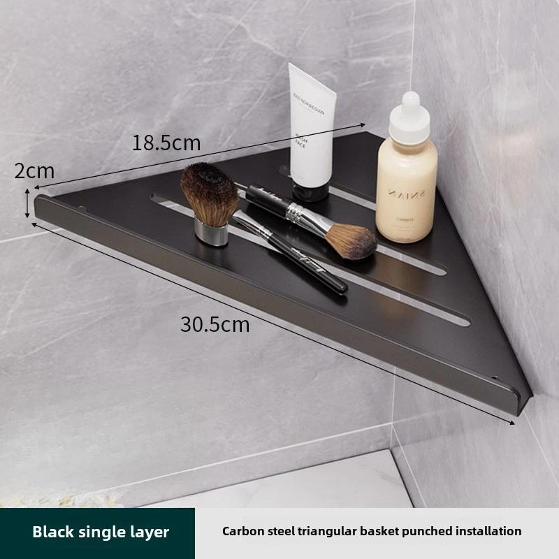 

Summer Bathroom Triangle Drain Shelf, No Drilling Wall Mounted Cosmetic and Toiletries Hollow Carbon Steel Shelf with Hooks