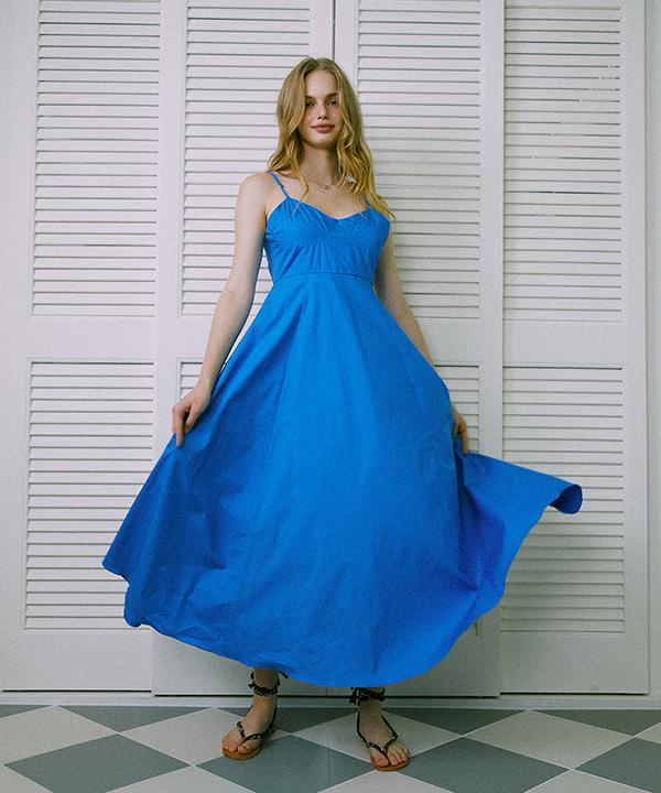 Green Butter Silky Cotton Sleeveless Dress (Sorbet Blue)