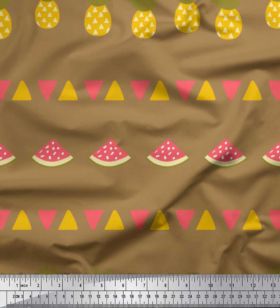 

Тканина з принтом Soimoi Purple Japan Crepe Satin Triangle, Pine & Melon Fruits 1 метр 42 дюйма 42 Inch Wide - Poly Crepe коричневий