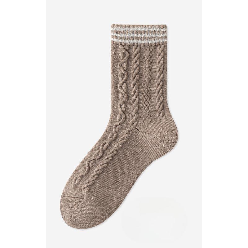 Wool Socks, Women's Linen Patterned Mid-calf Socks, Thick and Warm Cashmere Long Calf Socks for Autumn and Winter, Versatile Socks