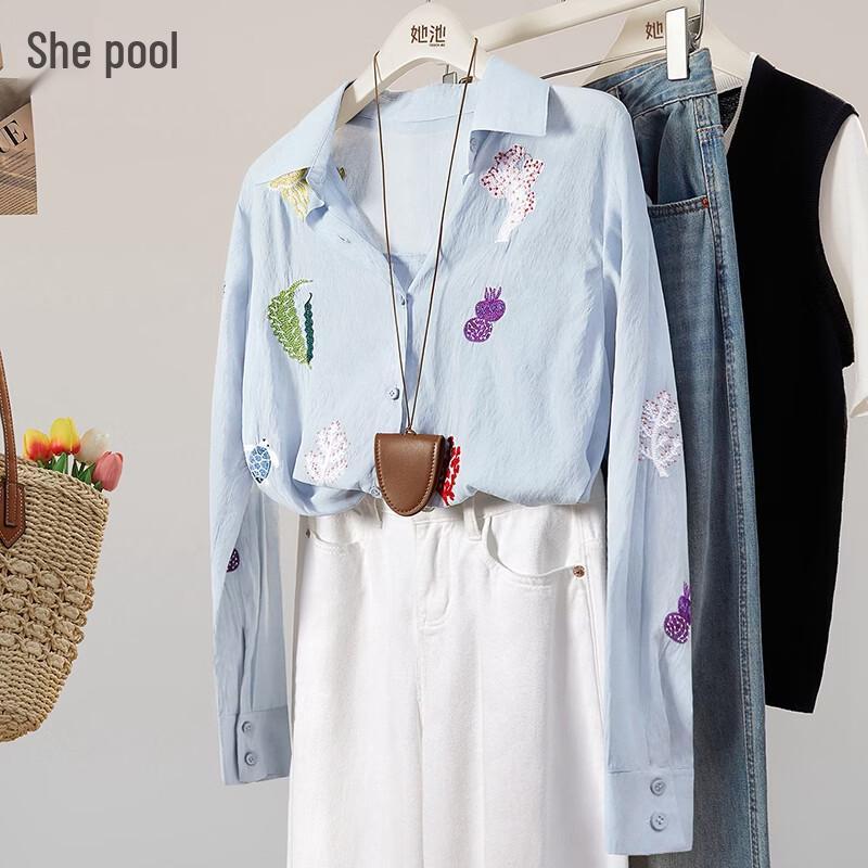 Shechi Women s Dopamine Embroidery Lightweight Loose Fit Blouse M