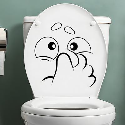 Simple Cartoon Emoji Toilet Sticker Self Adhesive No Residue Waterproof Bathroom Decor