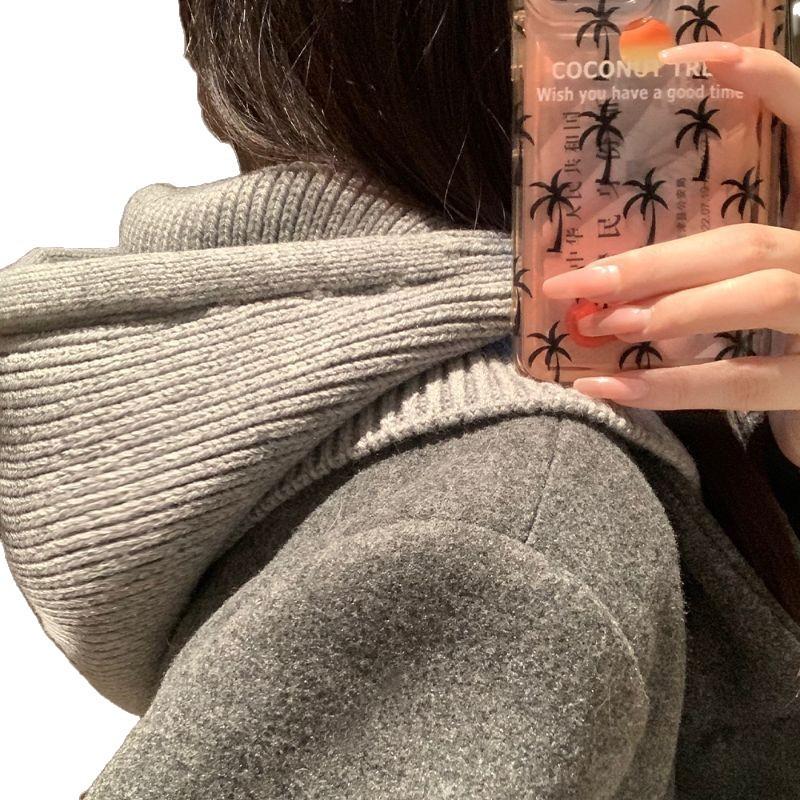 Winter Balaclava Hats Knitted Hooded Caps Women Korean Style Outdoor Warmer Drawstring Hats One-piece Neck Collar Beanies Cap