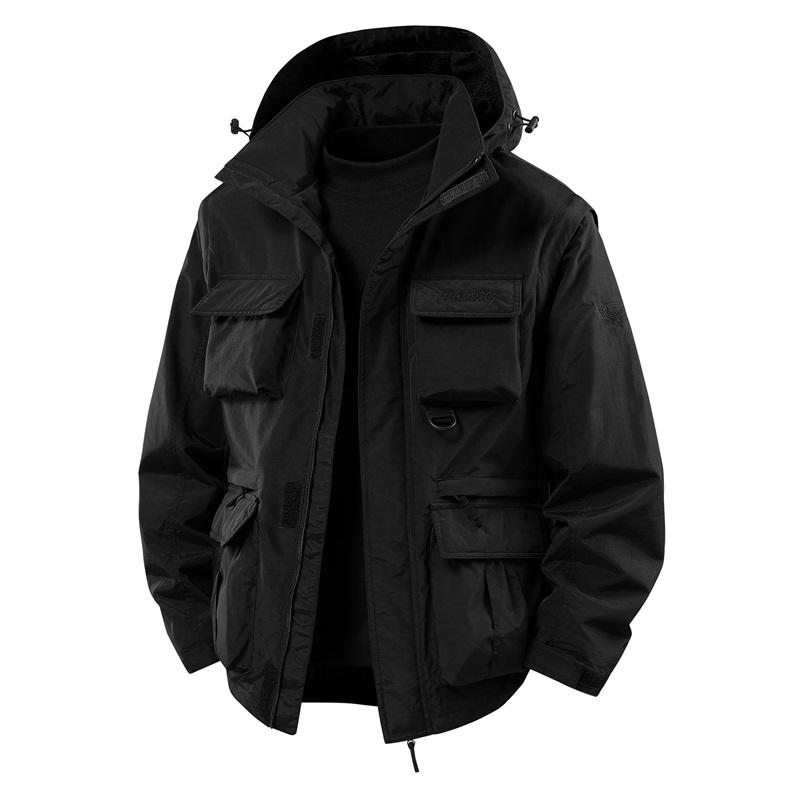 Herren Mehrere Taschen Kapuzen-Cargo-Jacke Reißverschluss Leicht Locker Lässig Outdoor Winddichter Mantel Für Frühling Herbst