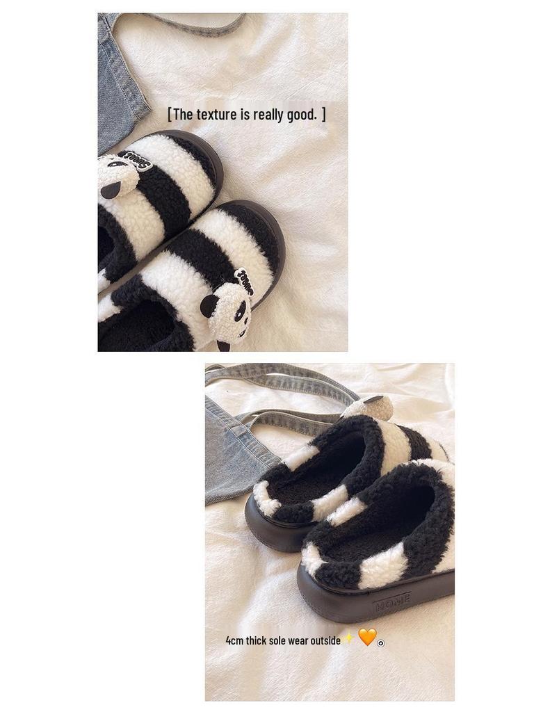 2025 Cute Cartoon Panda Women's Closed-Toe Non-Slip Cotton Slippers for Autumn & Winter