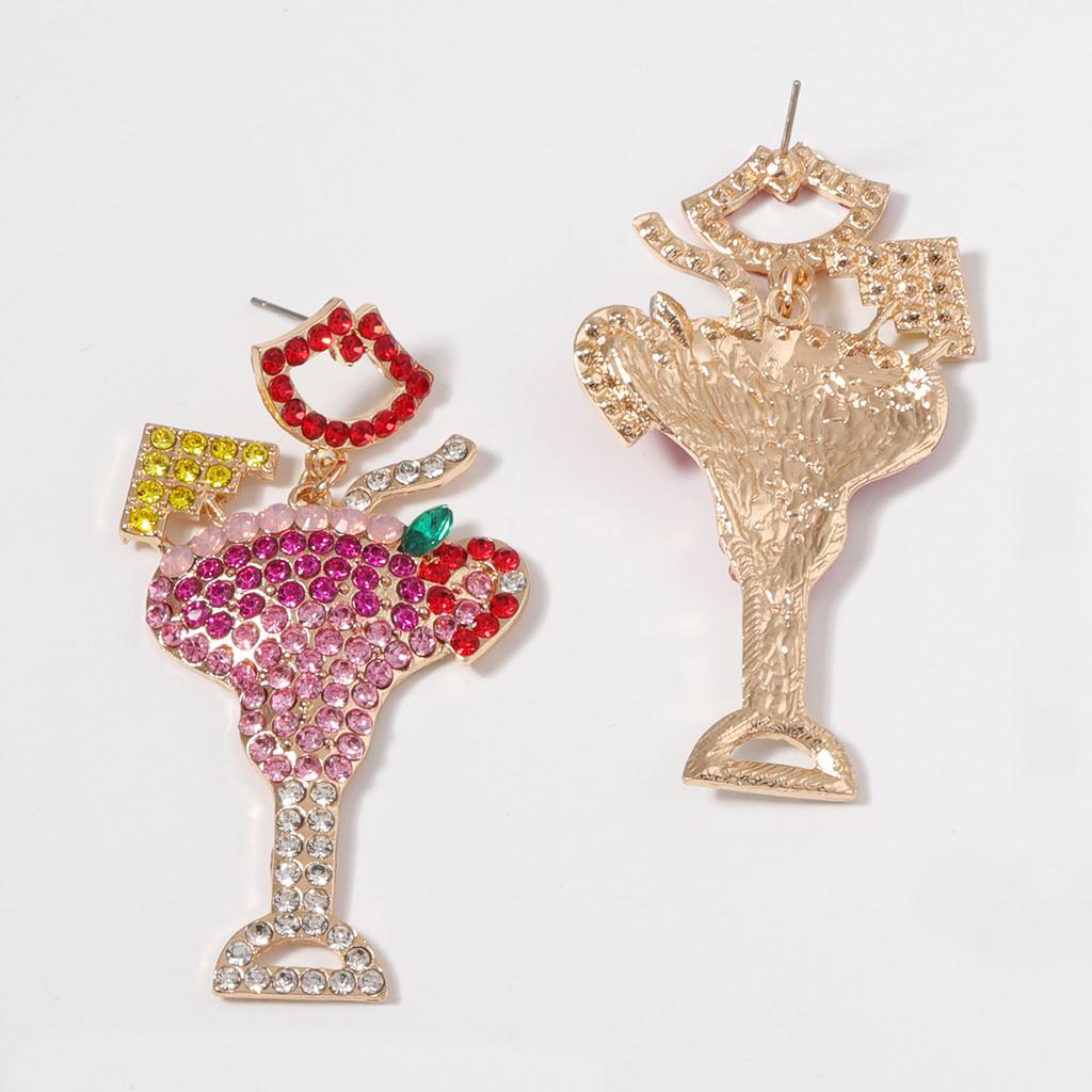 European and American Fashion Design Personalized Color Diamond-encrusted Alloy Cocktail Cup Earrings New Red Lip Stud Earrings Women