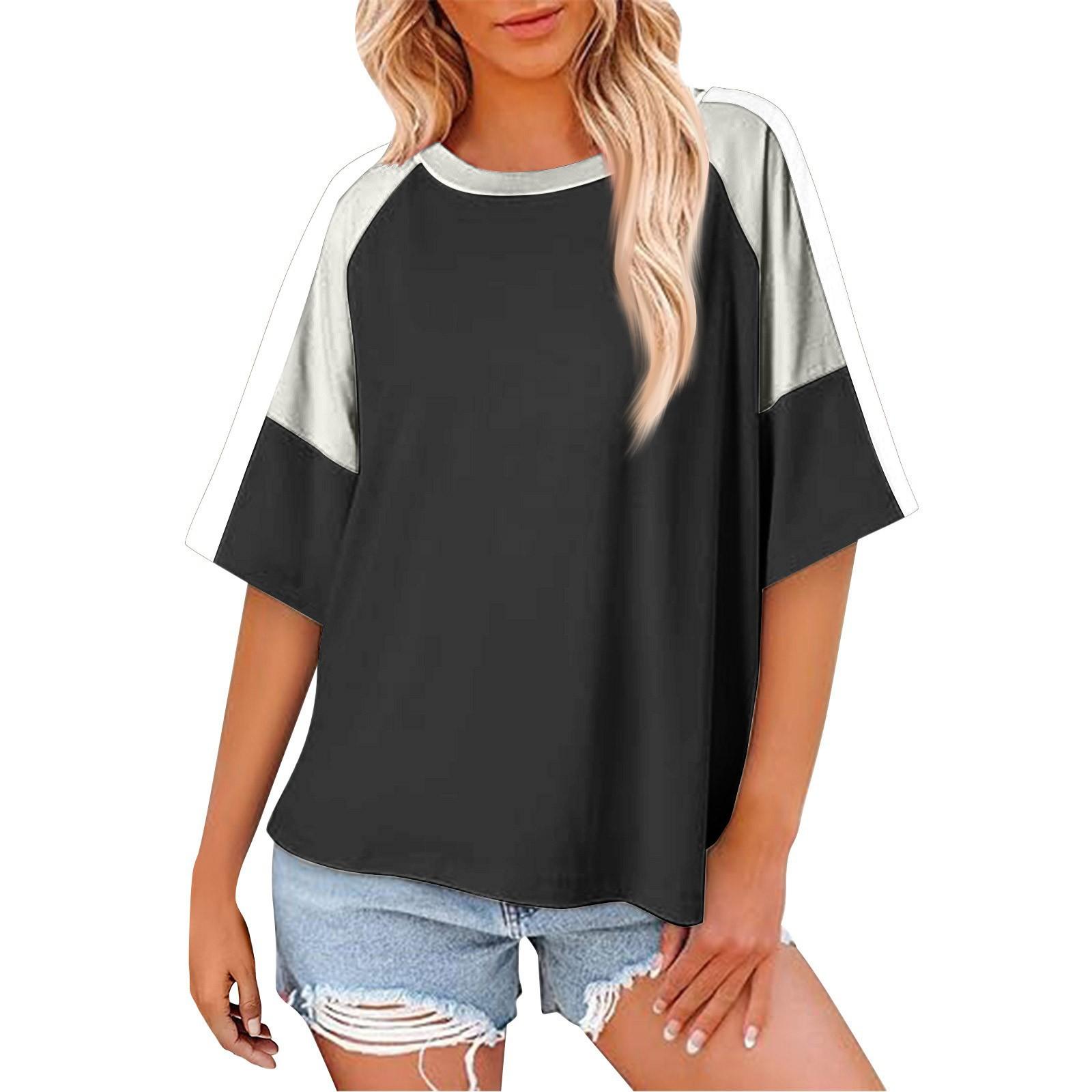 Women s Loose Casual Round Neck Short Sleeved Pocket Short Sleeved T-Shirt Top T-Shirt Top L чёрный