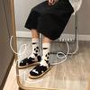 Cute Korean Style Black and White Cow Pattern Women's Mid-Tube Cotton Socks - Harajuku Fashion Trend.