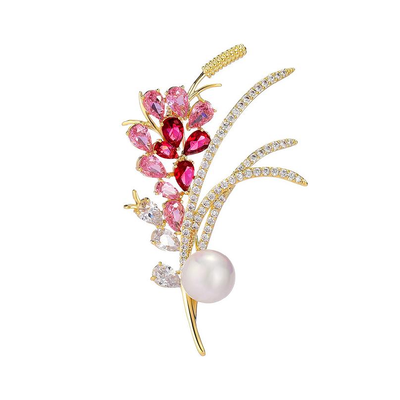 Korean-style new colorful zircon brooch, high-end fashionable and light luxury pomegranate red bouquet brooch, western-style золотой