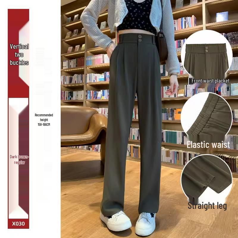 Damskie spodnie garniturowe z wysokim stanem, czarne - Kolekcja Lato 2025, Petite szerokie nogawki, drapowane proste spodnie