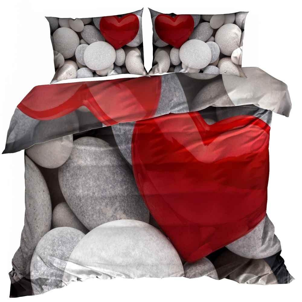 3D Cotton Satin Bedding 160x200cm HEART ON STONES