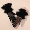 Sexy Black Ruffle Bridal Gloves Puffy Wrist Tulle Transparent Mitten Wedding Costume Accessories Short Tea Party Gloves
