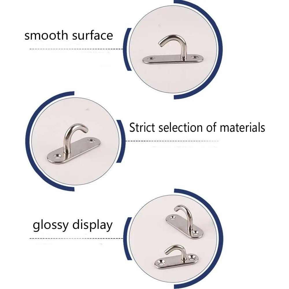 For 2 Pcs Stainless Steel Ceiling Hook, Heavy-duty Oval Opening Pad Eye Plate Anchor, Heavy-duty Screw Wall Mounted Hook