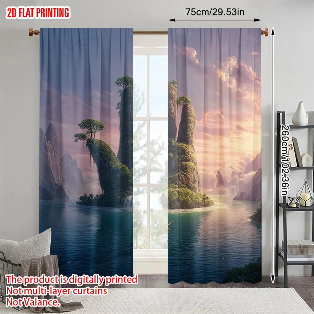 2pcs   plane printing Curtains&Window Treatment Scenery in Stone Hands 100% Polyester (without rod) Versatile All Use for