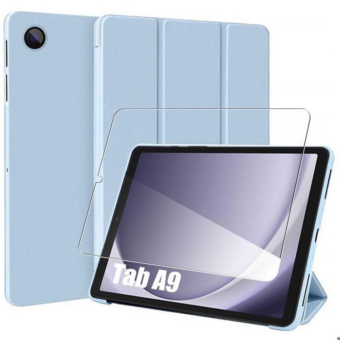 Coque + Verre Trempé - E.F.Connection - pour Samsung Galaxy Tab A9 - Bleu Antichoc avec Fonction Support