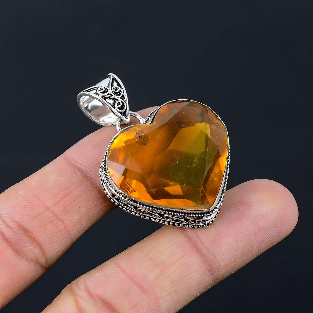 Citrine Gemstone Pendant Solid 925 Sterling Silver Pendant Jewelry Gift For Unisex LG-037
