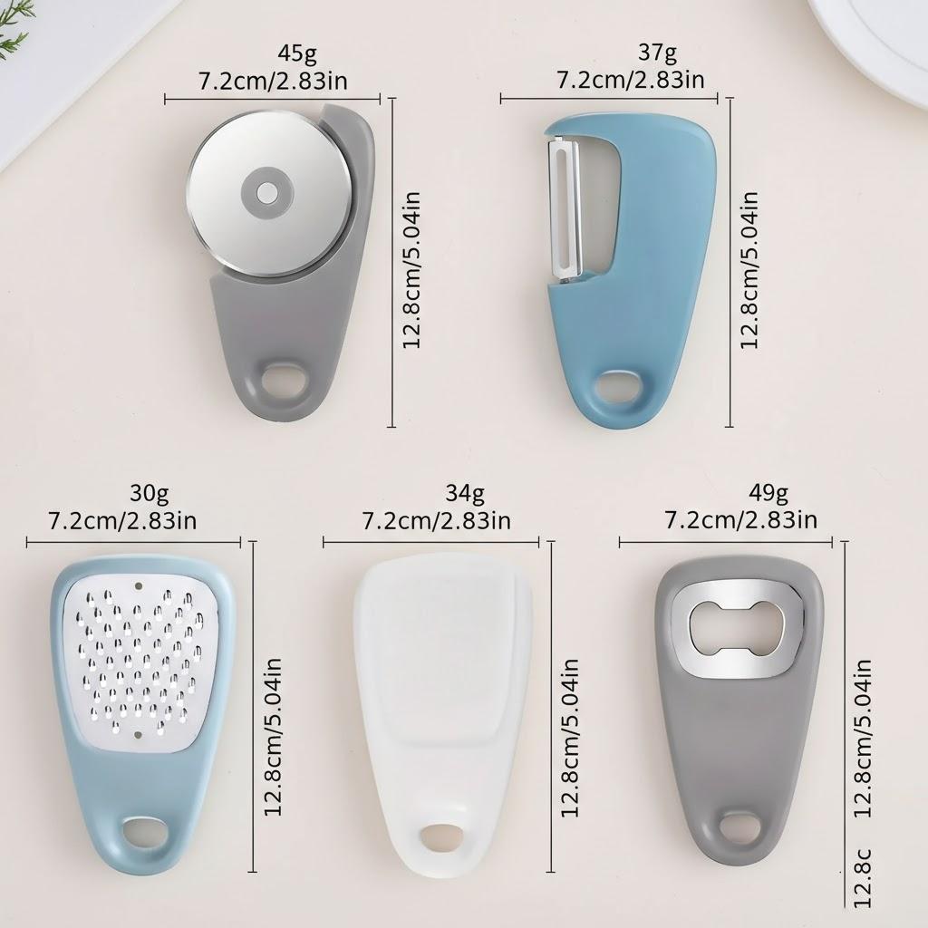 

5-in-1 Multifunctional Kitchen Tool Set Peeler Grater Grinder Pizza Cutter Bottle Opener Cooking Gadgets for Home Camping