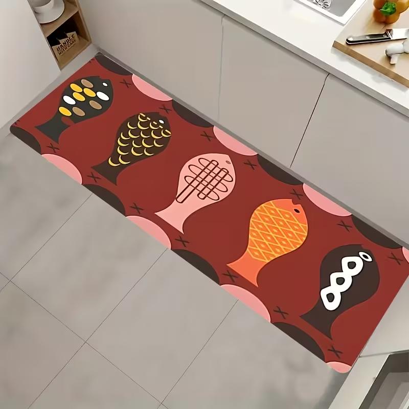 Colorful Folk Art Fish Print Long Runner Rug Anti Slip Floor Mat Boho Coastal Style Entrance Hallway Kitchen Corridor Home Decor