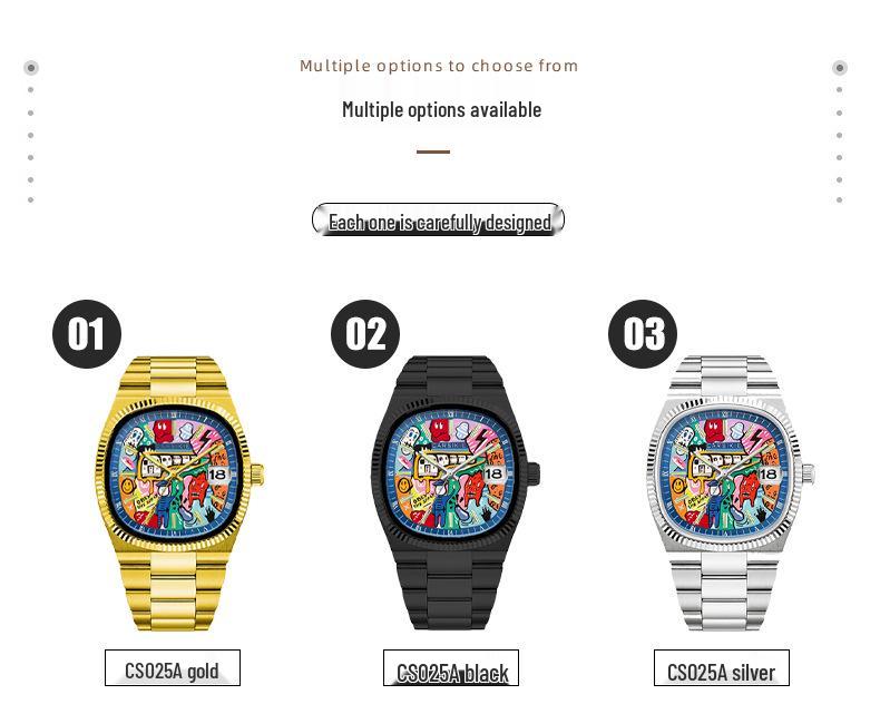 Carsikie2025 Szafirowa Kwadratowa Tarcza Męski Sportowy Kreskówkowy Zegarek Kwarcowy