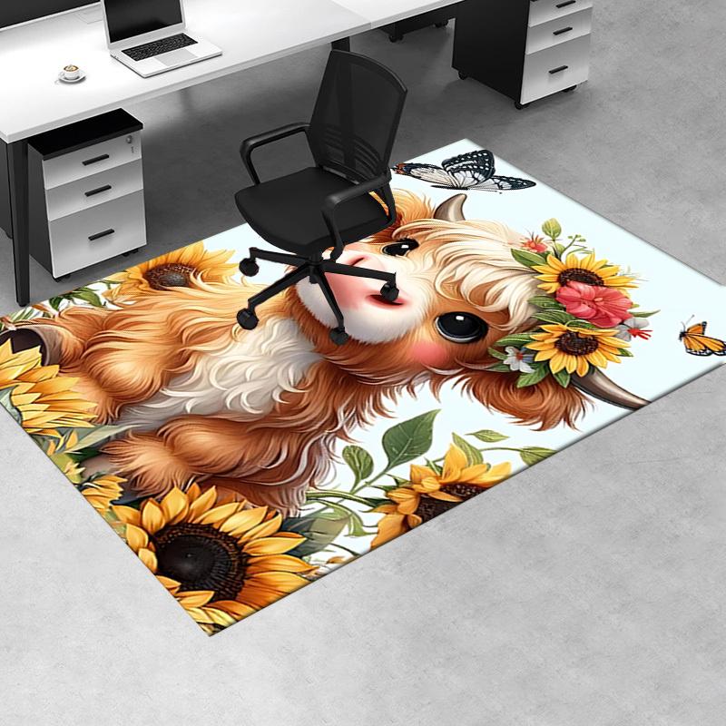 Highland Bull Theme Chair Mat: Office Carpet Oversized Rug for Home Decor, Sofa Mat, Desk Pad, Gift Idea for Any Room