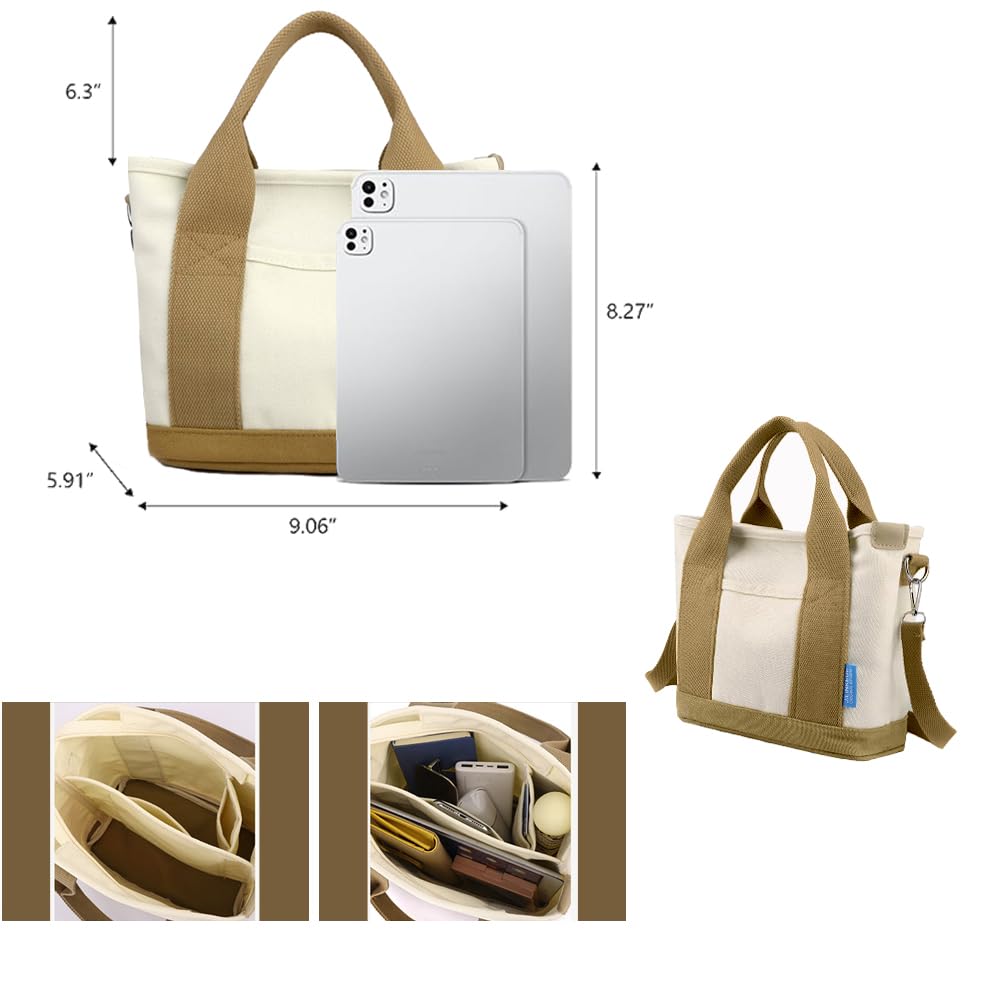 GOXUNYUAN Canvas Tote Bag for Women, Lightweight, Durable, Large Capacity, Multi-Pocket, Not Waterproof, Brown
