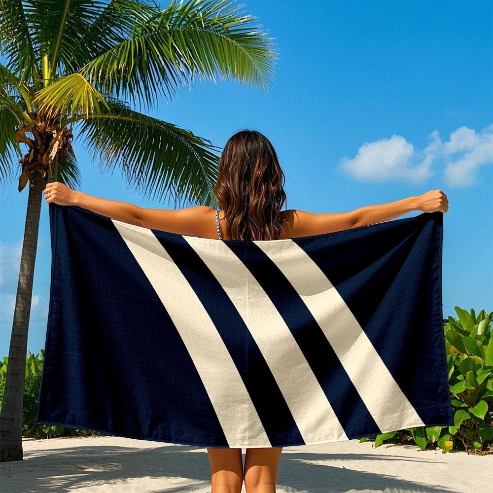 Navy Diagonal Stripe Quick Drying Bath Towel Microfiber Beach Towel Light Weight Swimming Camping Yoga Beach Out