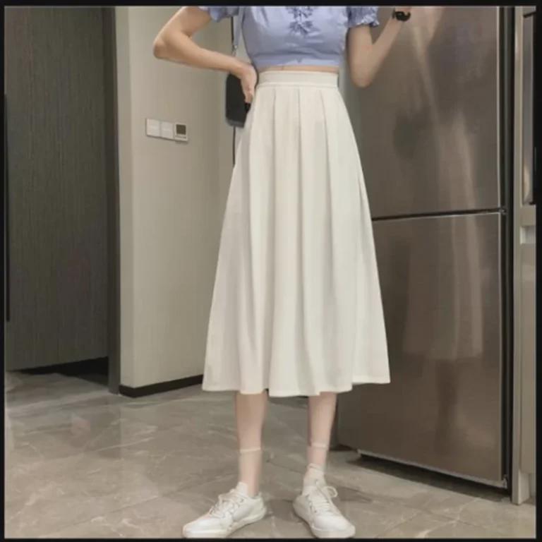 Women's High-Waist Black Pleated A-Line Skirt - Spring/Summer 2023 Korean Style