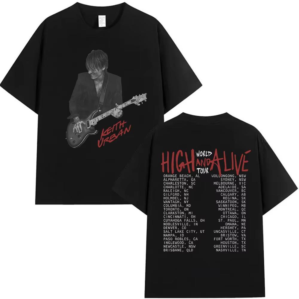 90s Retro Keith Urban High and Alive World Tour 2025 T Shirt Unisexs Gothic Hip Hop Street Short Sleeve Cotton TShirt Streetwears
