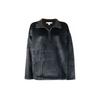 Logo Print Solid Color Fleece Stand Collar Loose Sweater Women Sweater Black HB3374