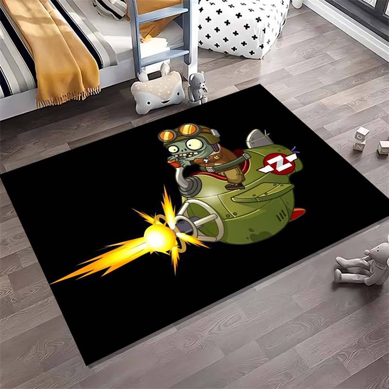 Plants Vs Zombies Pilot Zombie Flugzeug Druck Fußmatte Schwarz Rutschfest Rechteckige Fußmatte Spiel Fan Eingangsbereich Kinderzimmer Heimdekor Teppich