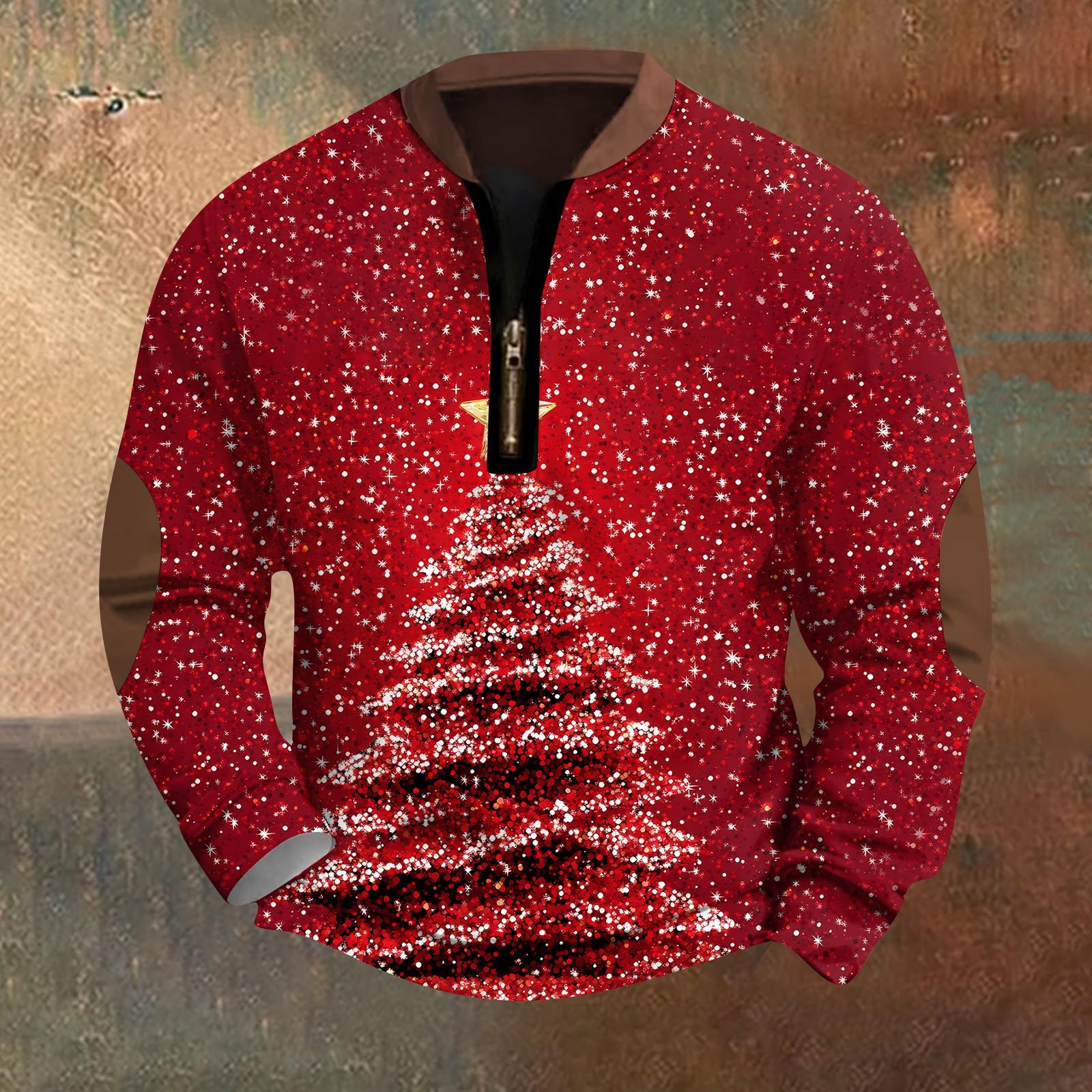 

Мужская модная повседневная свободная толстовка с длинным рукавом и молнией на воротнике с рождественским принтом XXL киноварь