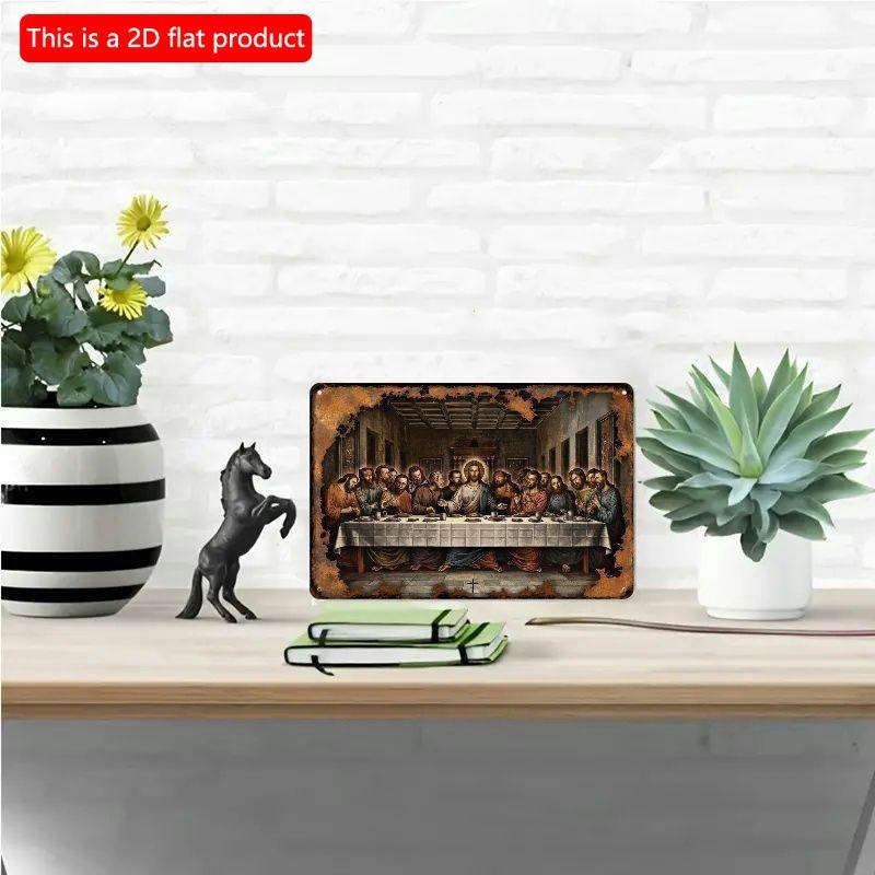 2d Flat 30*20cm, Religious-themed Wooden Wall Art: The Last Supper Scene with Ornate Frame, Ideal for Christian Decor, for Home, Indoor Outdoor Use
